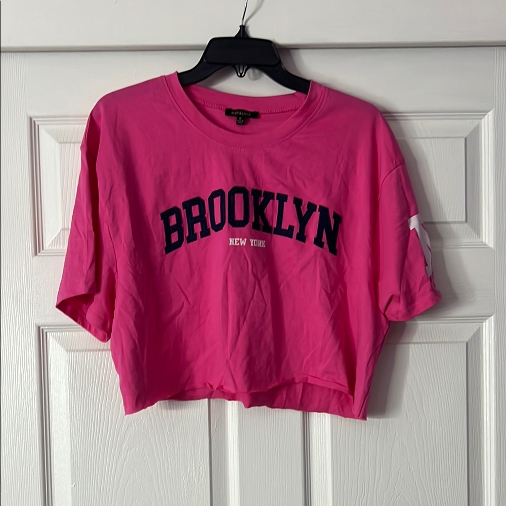 Pink Brooklyn Graphic Crop Top